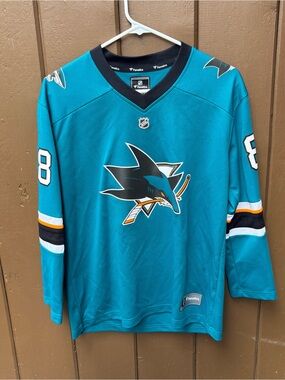 Fanatics NHL San Jose Sharks Youth L/XL Hockey Jersey Teal Black 88 Burns